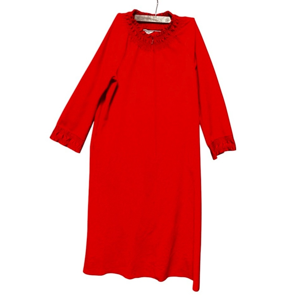 Vintage 70s Red Vanity Fair Lounge Maxi House Dress Sleepwear Large Traditional - Picture 13 of 16